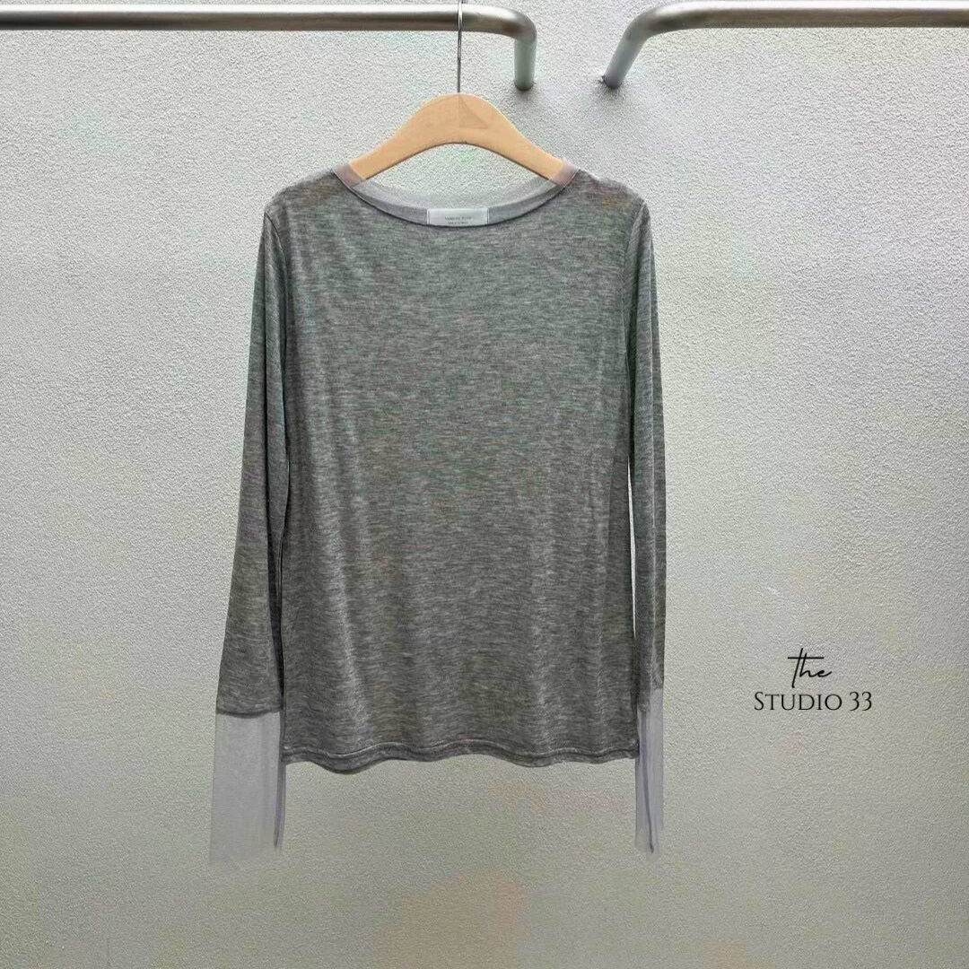 網紗拼接打底長袖上衣