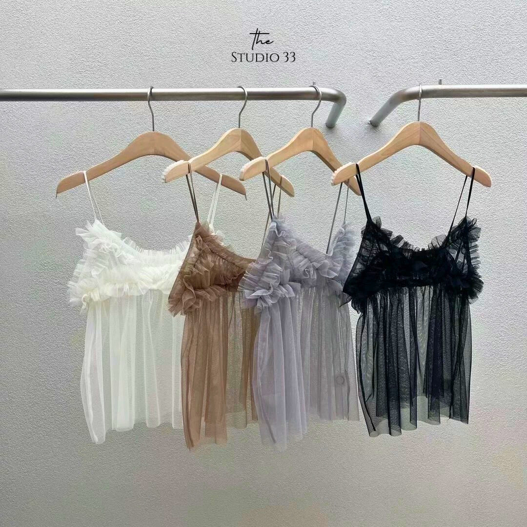 時髦網紗吊帶背心