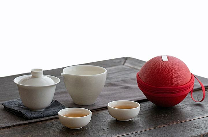 鹿港窯禮品館 │羊脂玉白瓷快客旅行茶具便攜式一壺二杯