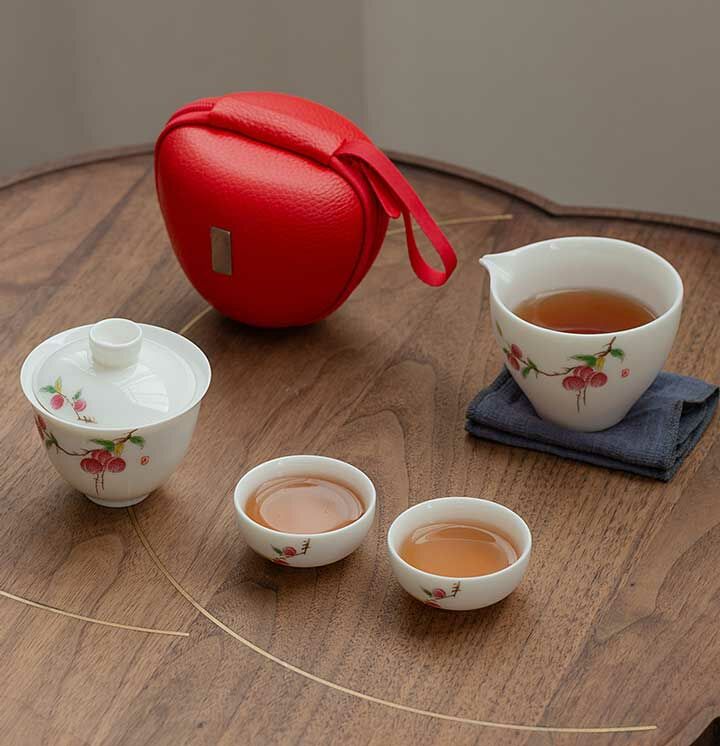 鹿港窯禮品館 │羊脂玉白瓷快客旅行茶具便攜式一壺二杯