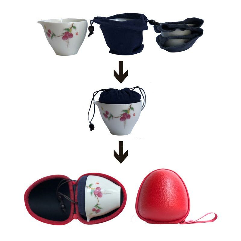 鹿港窯禮品館 │羊脂玉白瓷快客旅行茶具便攜式一壺二杯