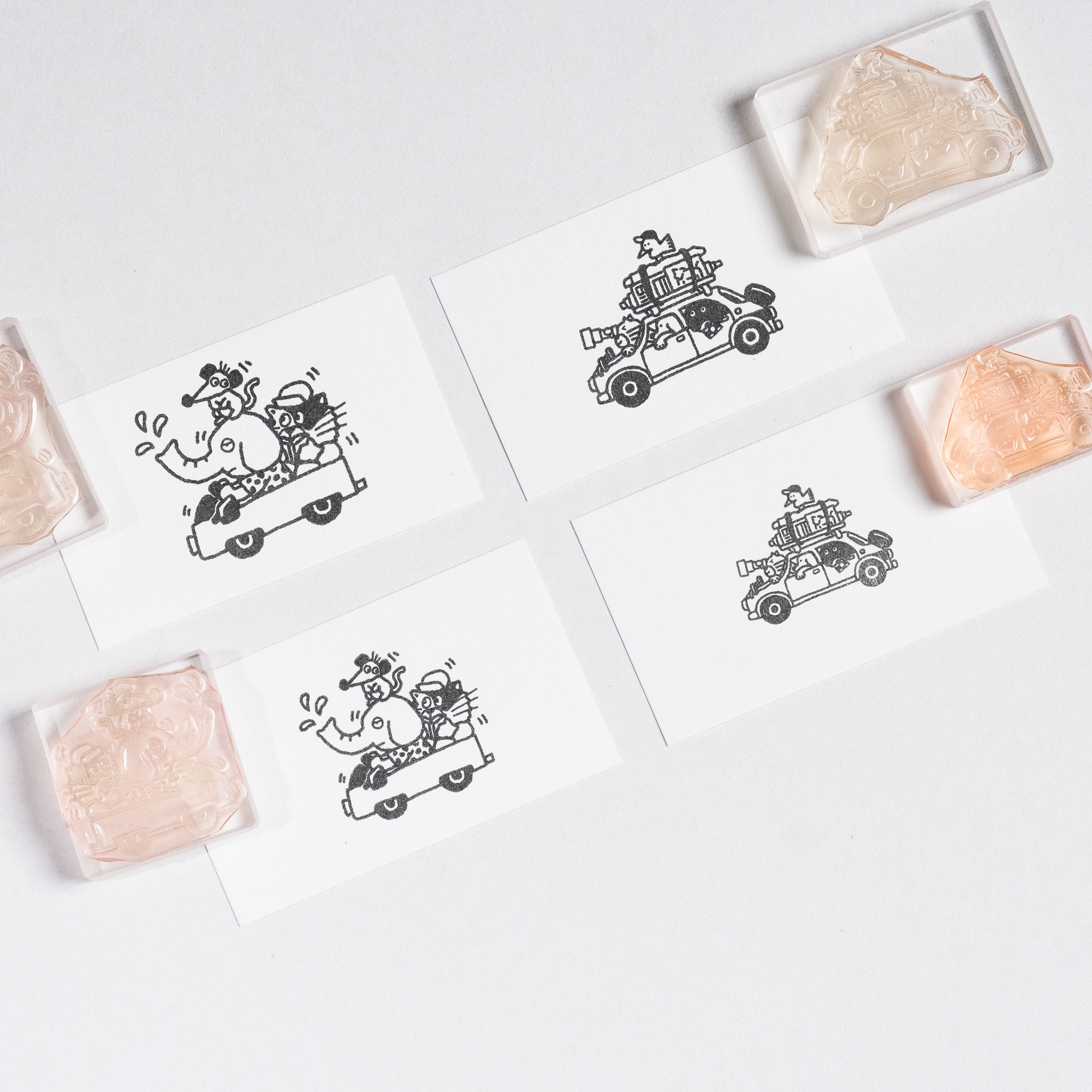 旅行 動物小車 02 膠版印章｜一分之一工作室 臺灣