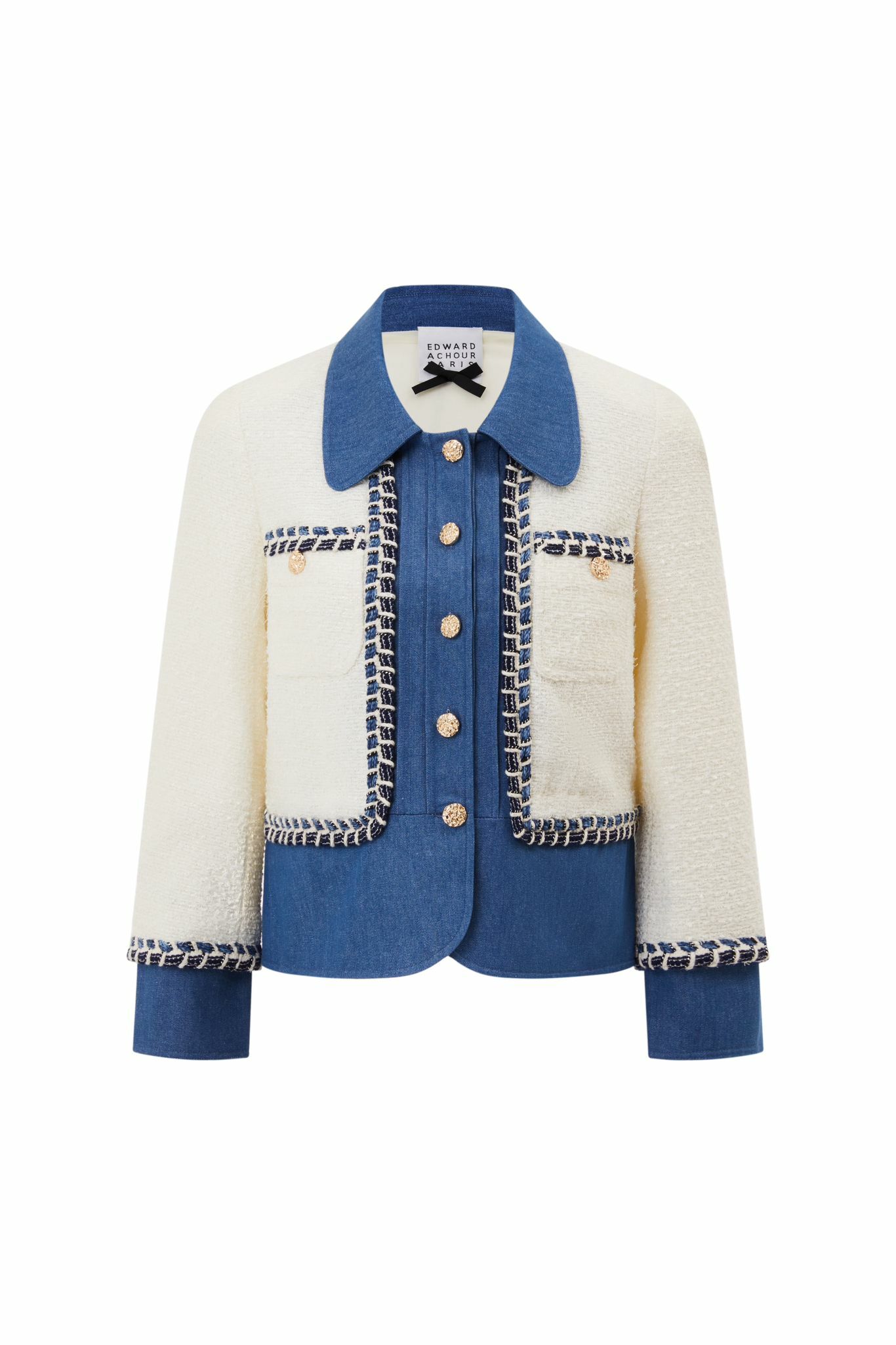 1EA0726-006 EDWARD ACHOUR Tweed Jacket SS25 Ivory/Blue #080110/825/01 (C-EU-E)