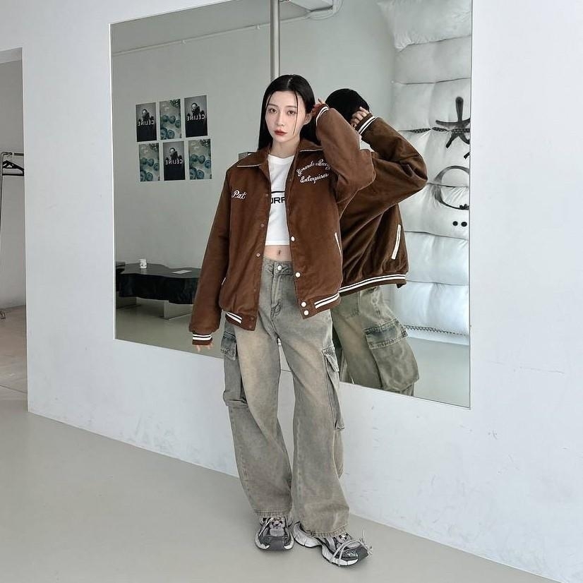 英字草寫刺繡復古外套 98213