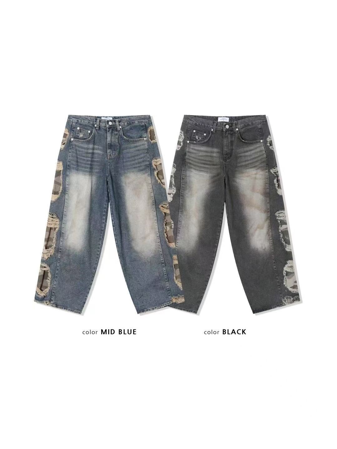 🇰🇷韓國 側破壞迷彩拼接牛仔褲