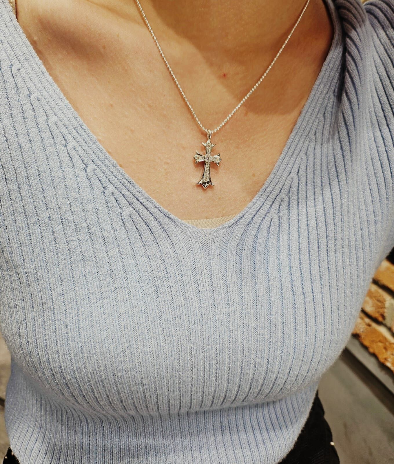 HM3447 ⚪️925 銀 華洛鑽十字架 銀珠項鍊