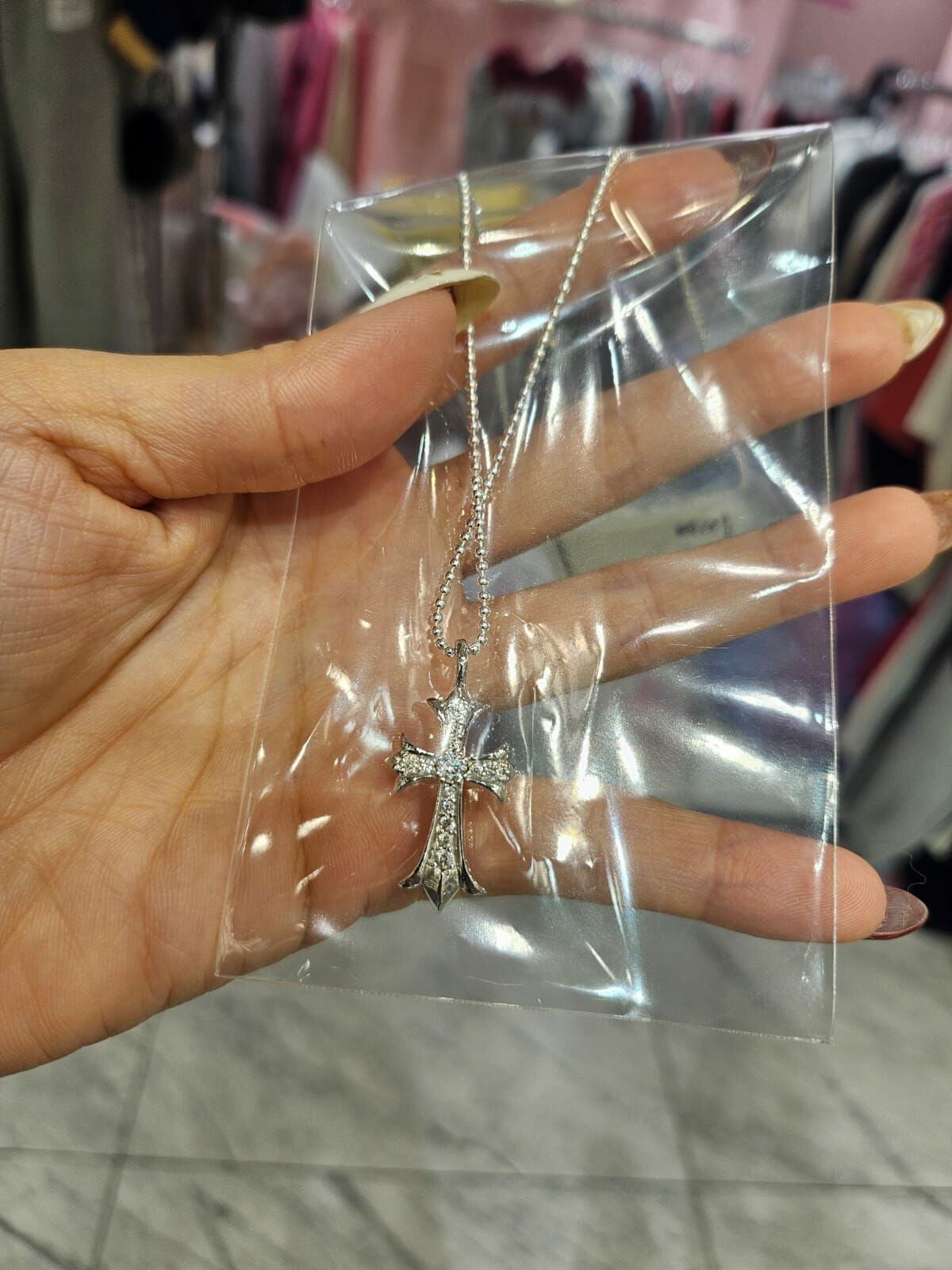 HM3447 ⚪️925 銀 華洛鑽十字架 銀珠項鍊