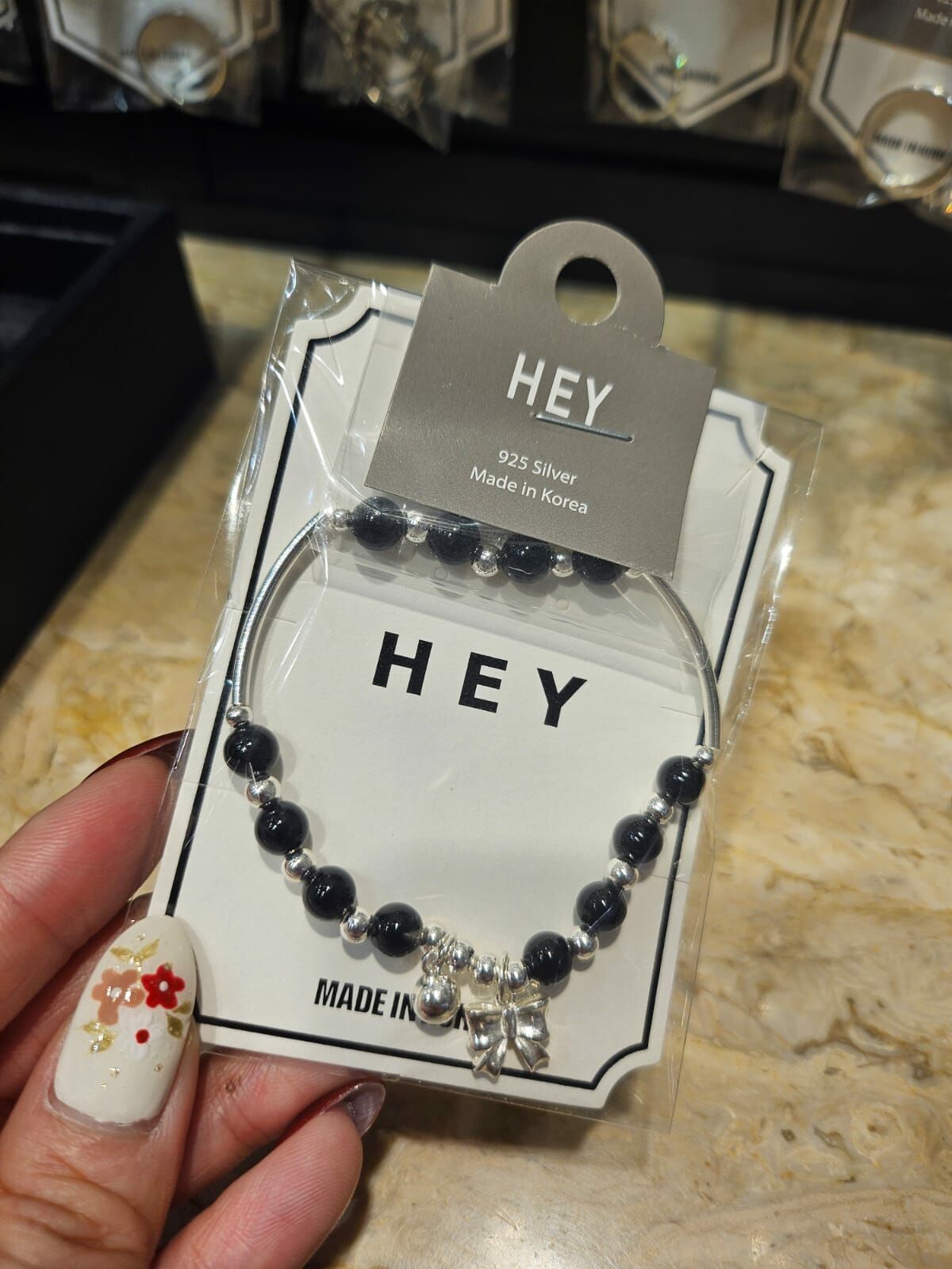 HM3450 ⚪️925 銀 蝴蝶結黑曜石手鍊