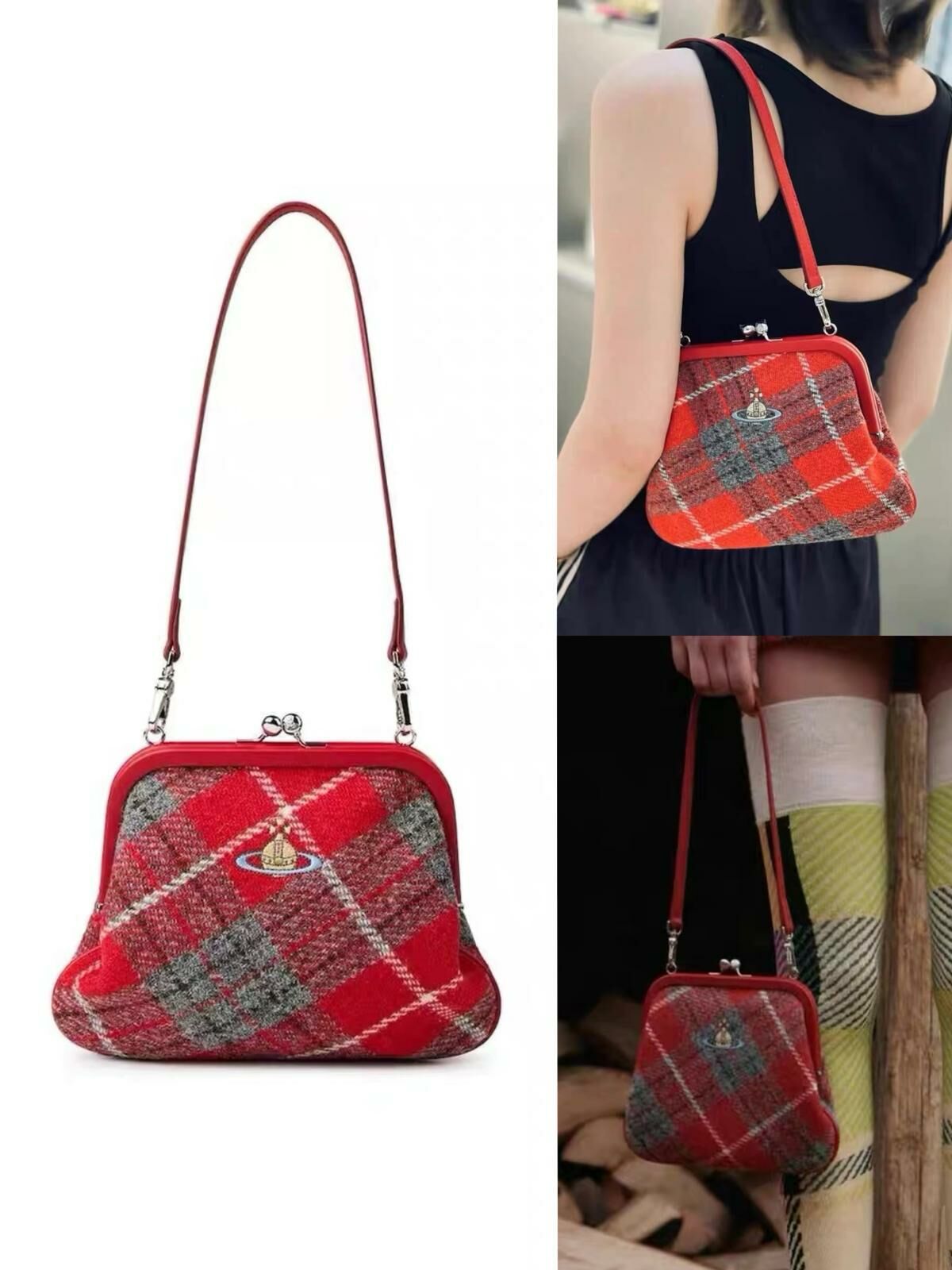 Vivienne Westwood 土星羊毛呢刺繡單肩包