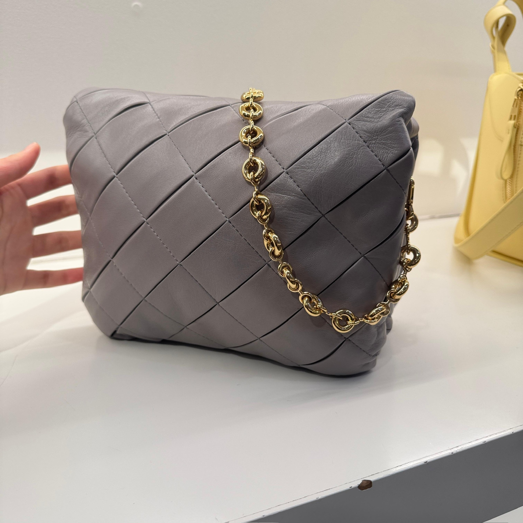 Loewe Goya Puffer Plisse bag in Pearl Grey