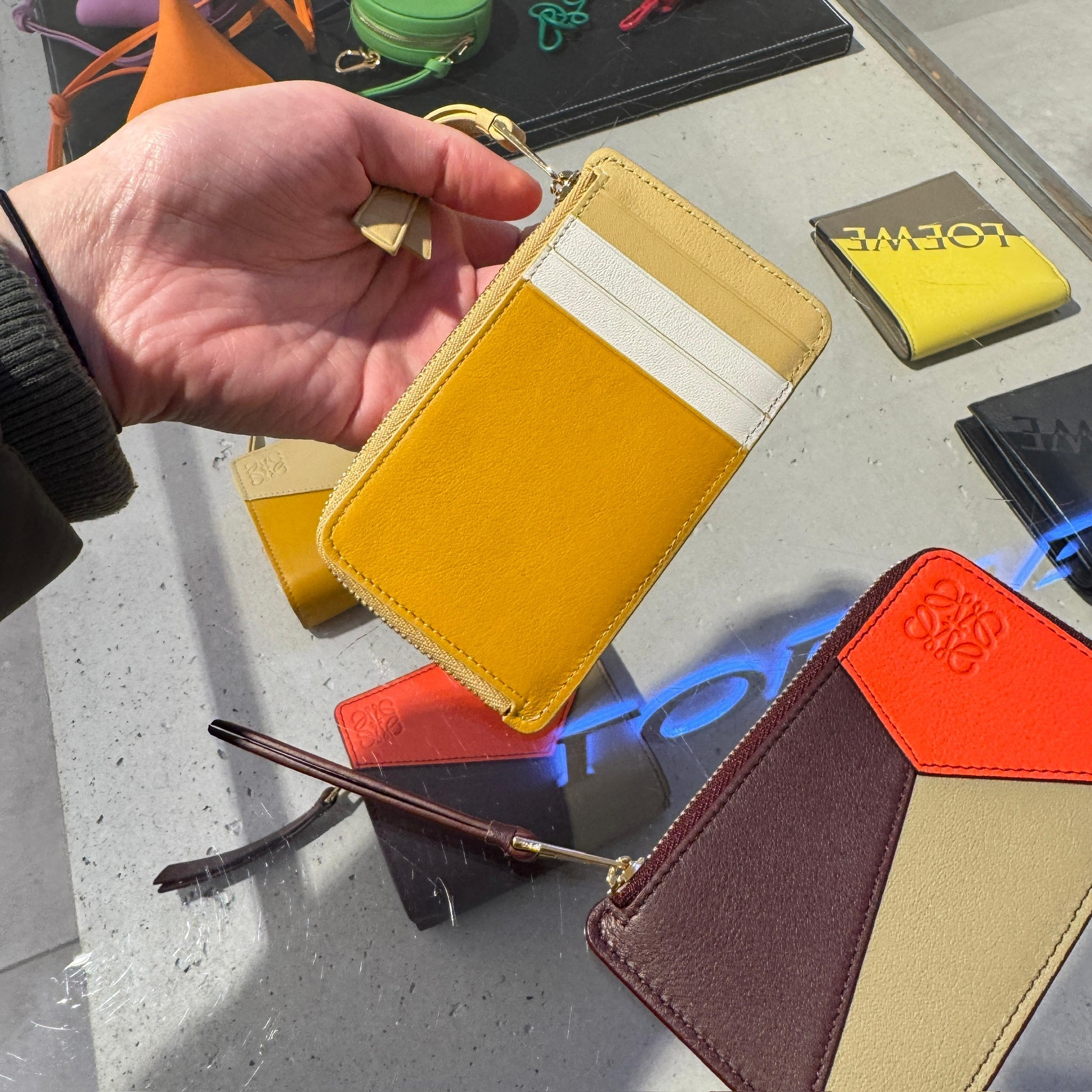 Loewe Puzzle coins card holder Burgundy orange & Yellow white