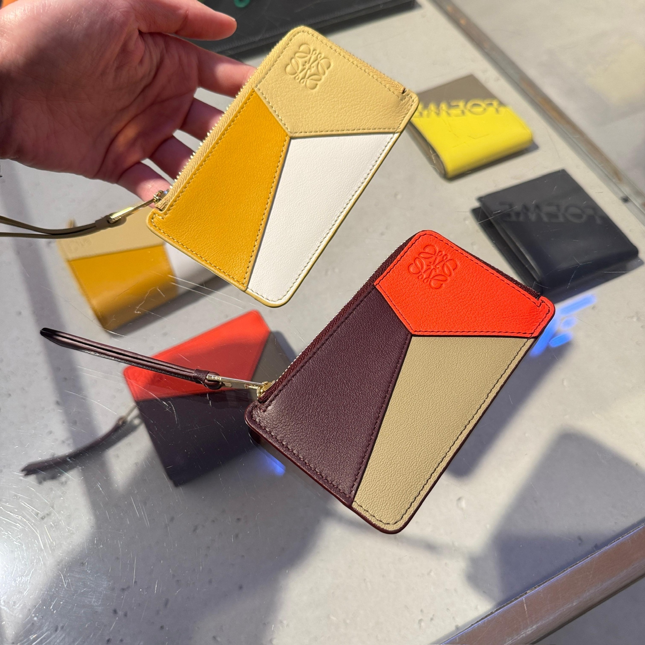 Loewe Puzzle coins card holder Burgundy orange & Yellow white