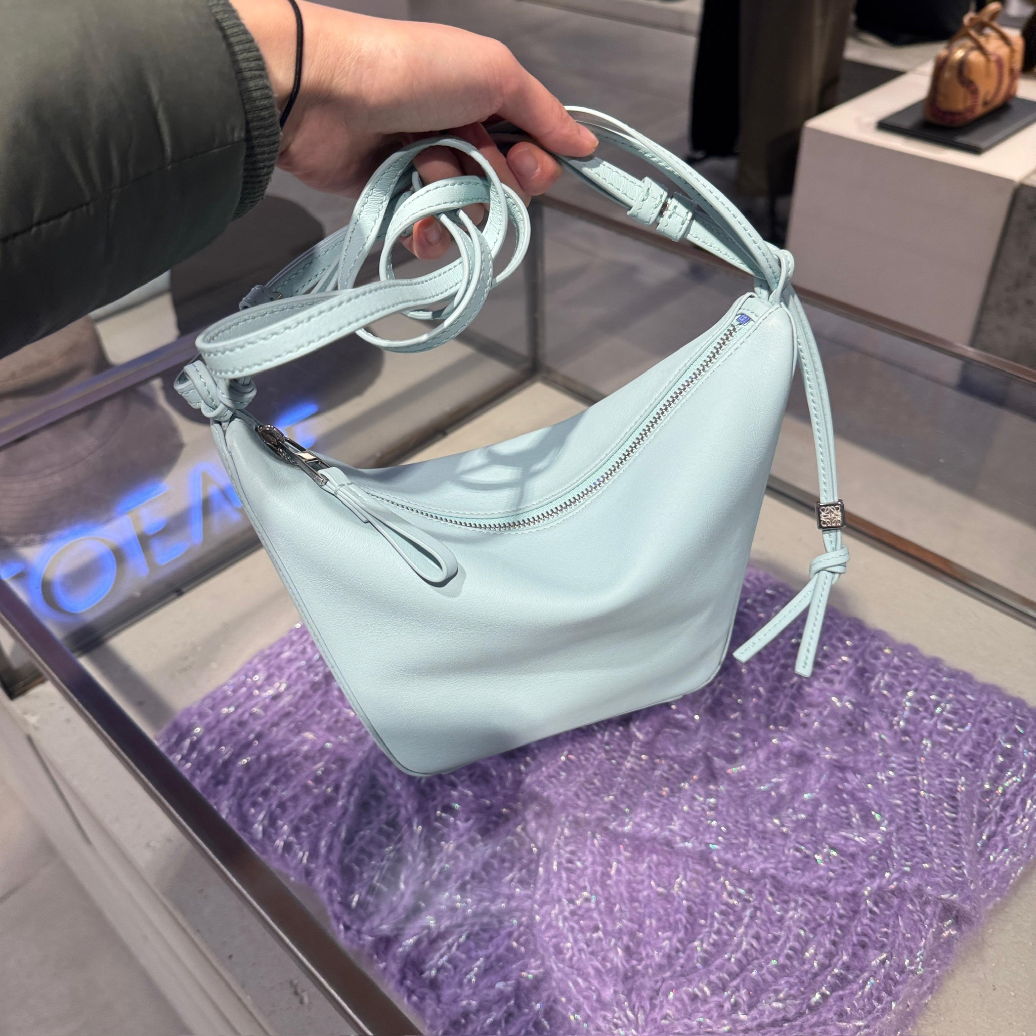 Loewe Hammock Mini Hobo bag in Ice blue