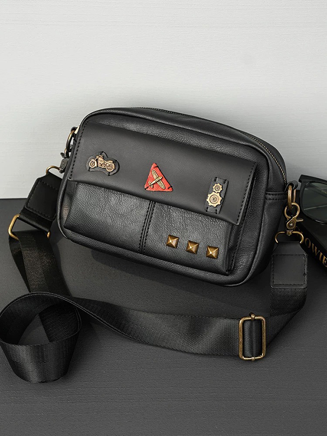 25SS柔軟皮仿舊造型斜背包-現貨實拍