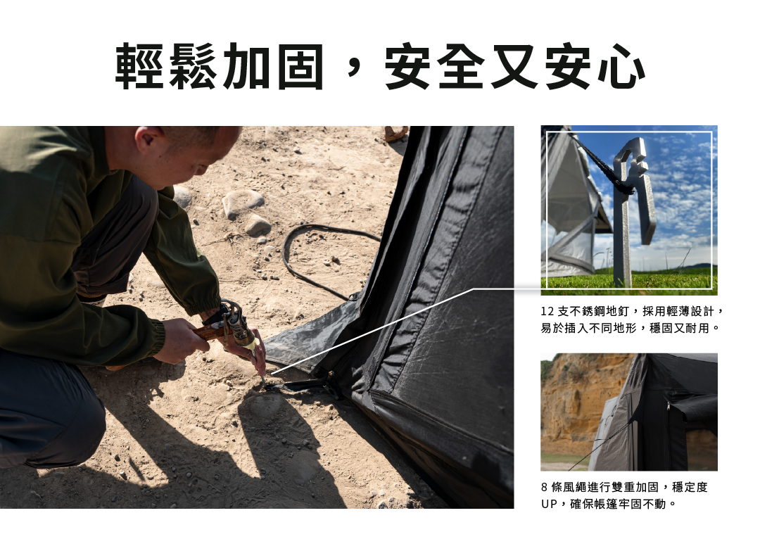 PAMABE OUTDOOR 露營車尾帳 Magic 01,輕薄型不銹鋼地釘+風繩,輕鬆加固安全又安心