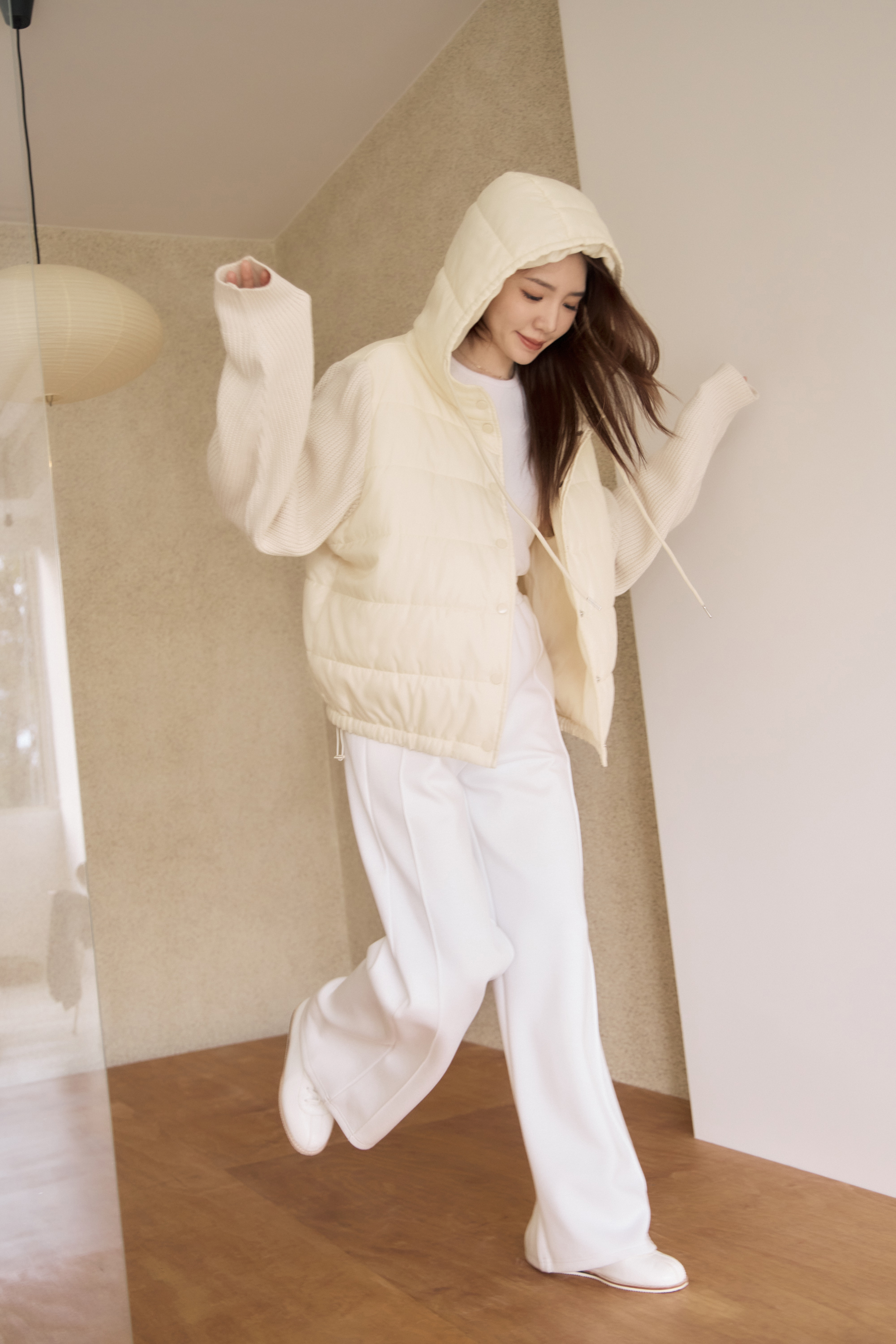 guten made/直臀直腿垂墜感賴床長褲-白