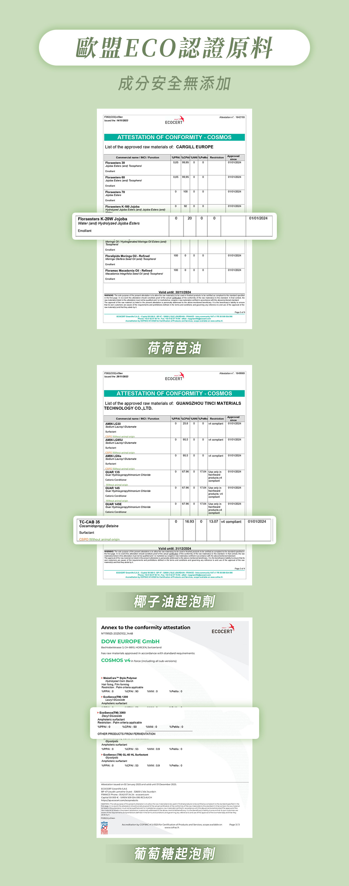 歐盟Ecocert認證原料，使用更安心