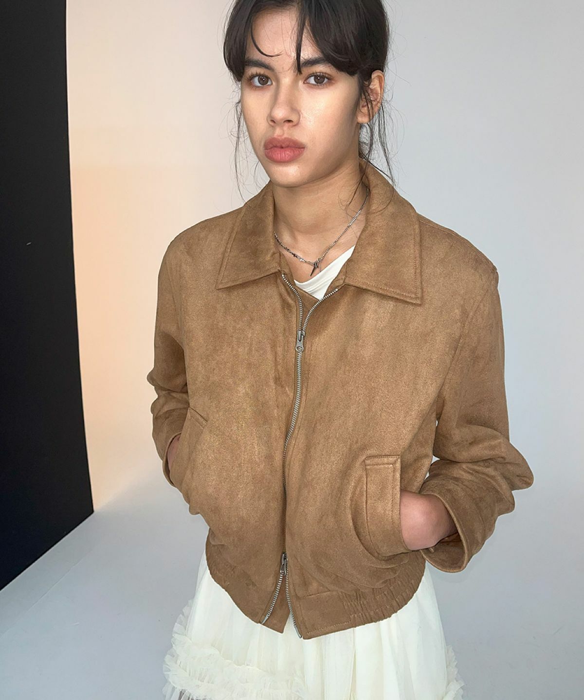 Place Studio Vegan Two-way Blouson Suede Banding Jumper Jacket