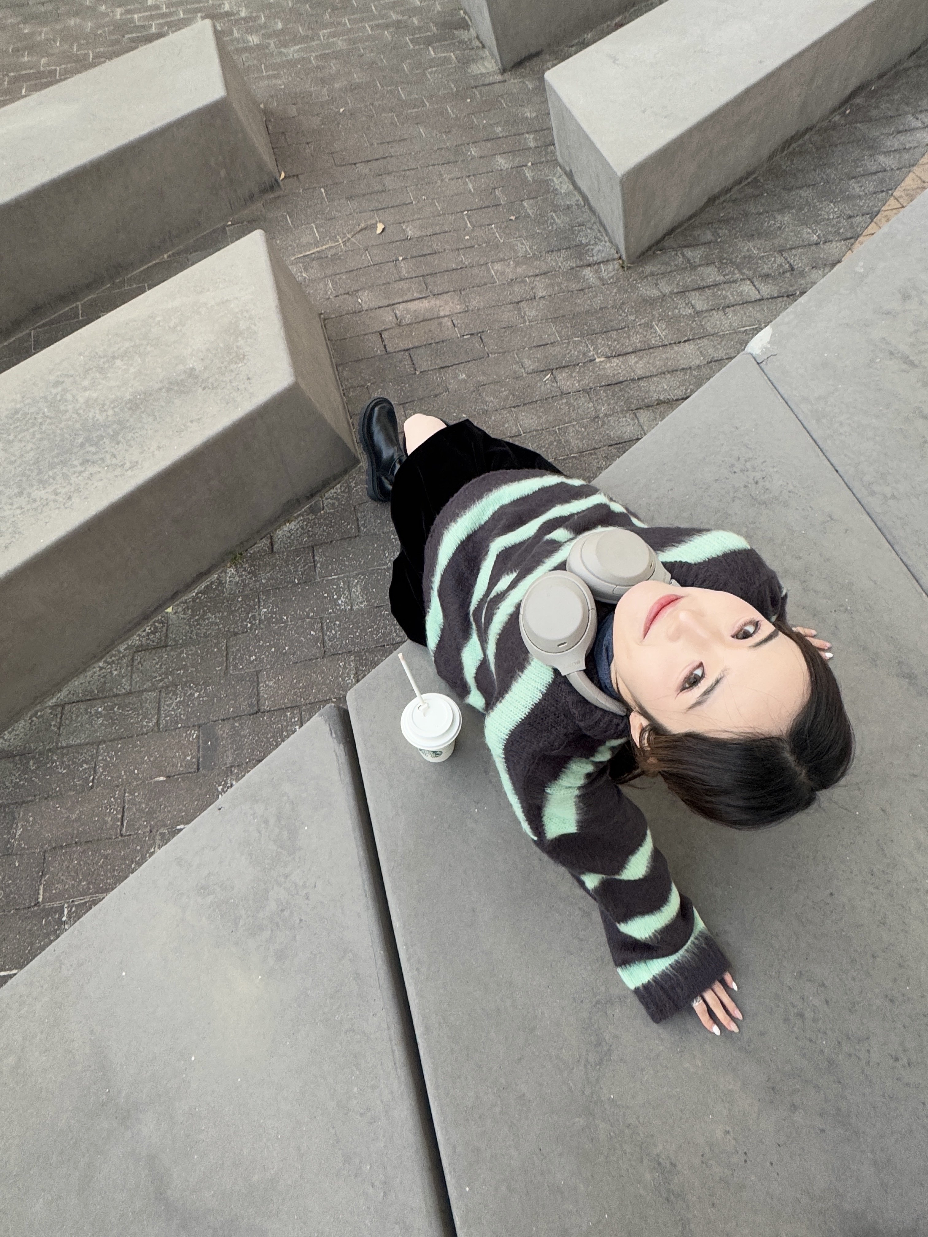 毛絨絨撞色間條長款上衣