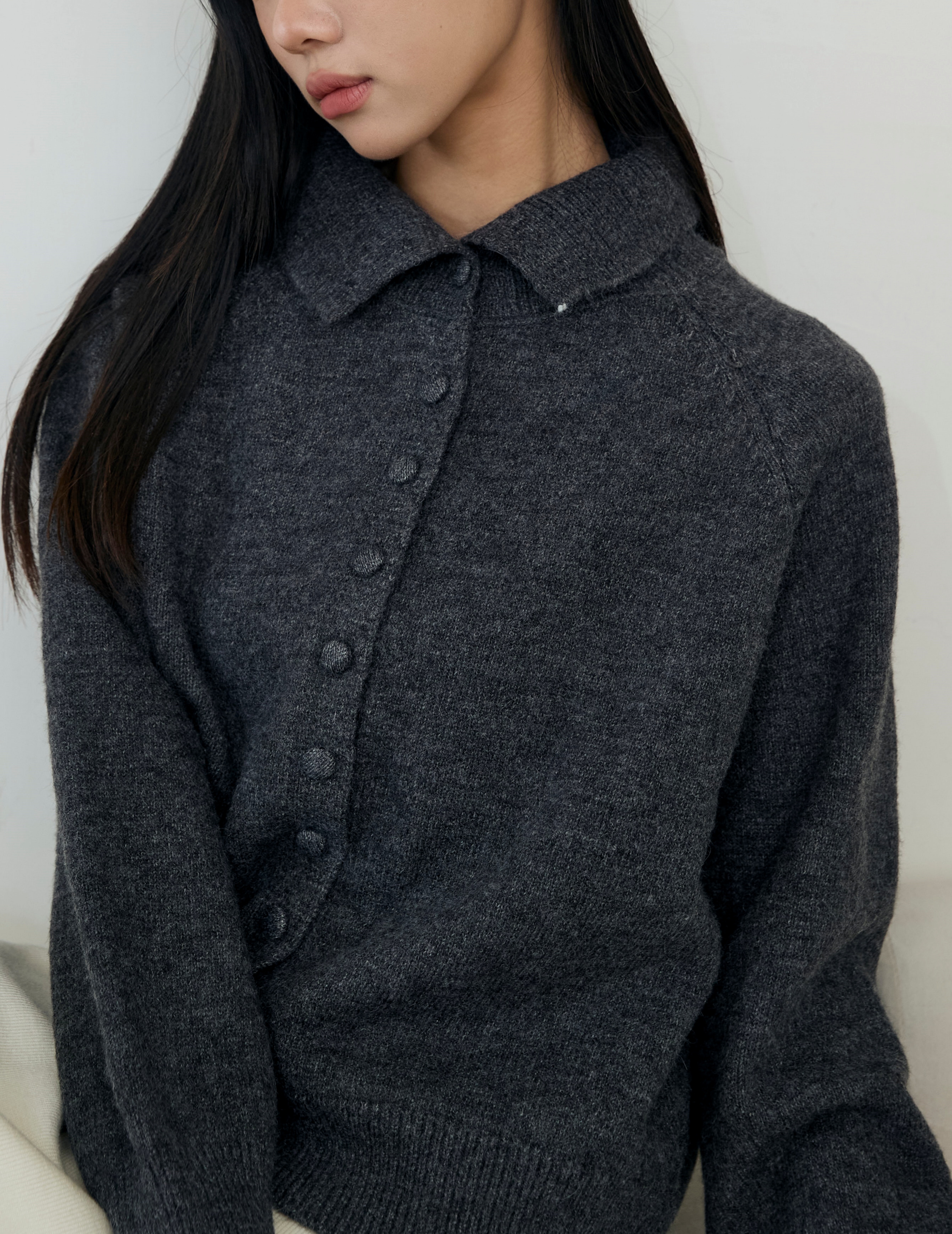 小圓釦立領針織外套