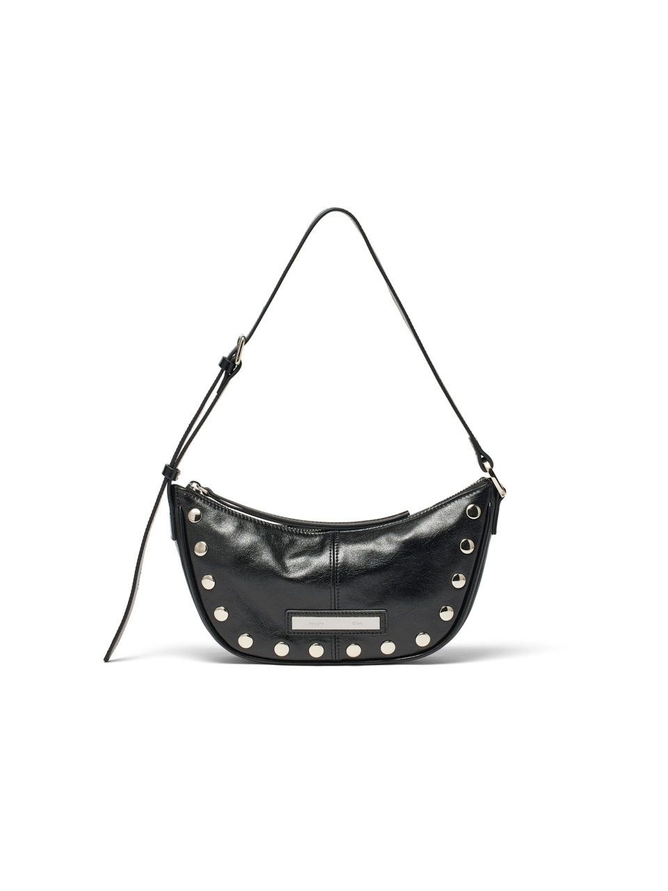 鉚釘皮革單肩包 黑色
