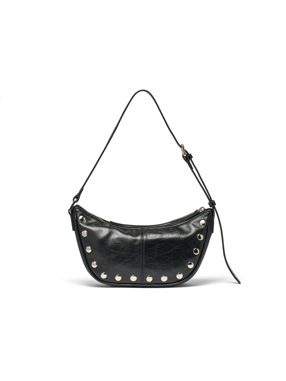 鉚釘皮革單肩包 黑色