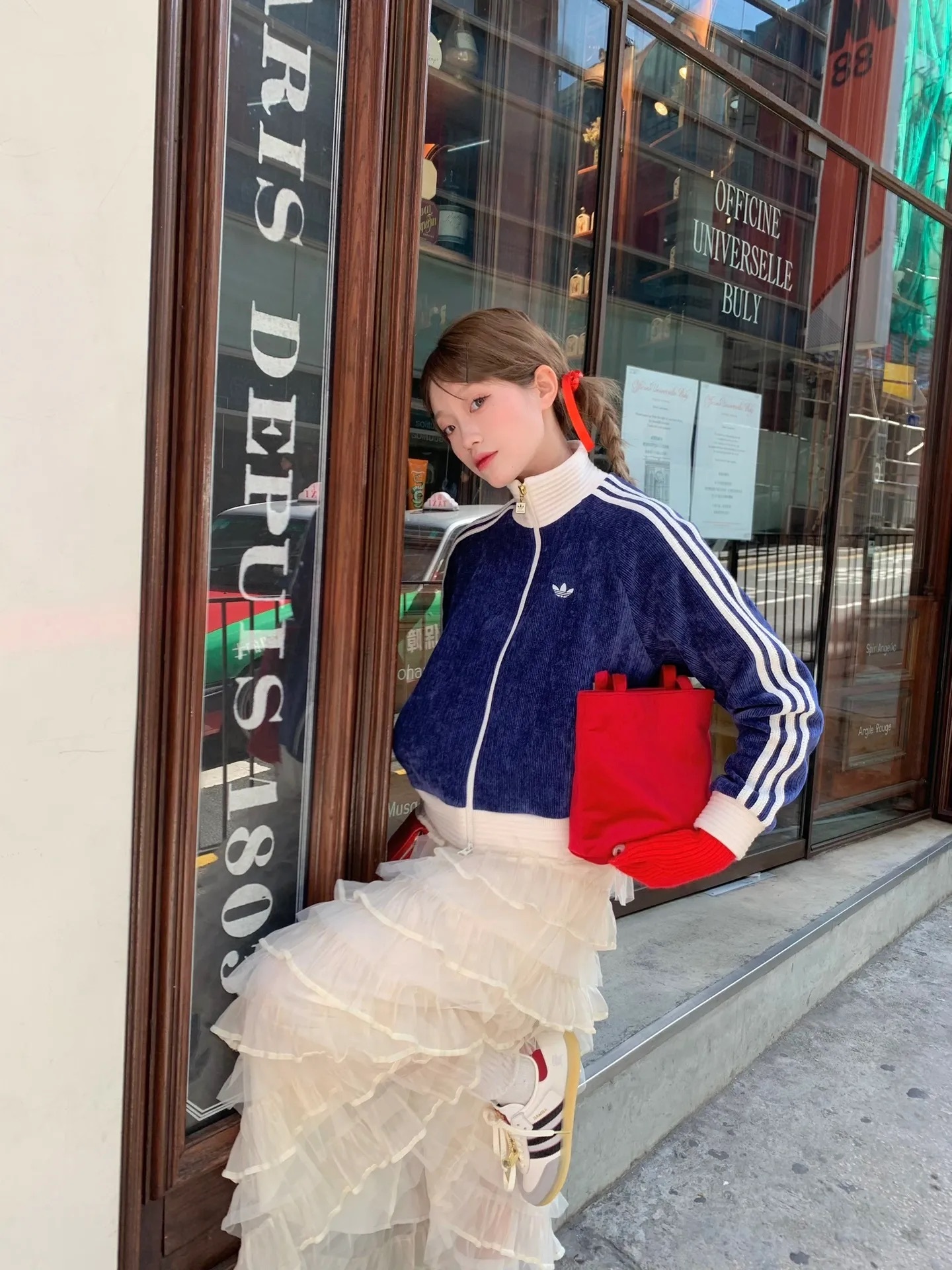 ADIDAS ORIGINALS RETRO 蛇年限定 短版 絲絨 立領外套 撞色 線條 海軍藍 奶油白 女款 JN0724 / 現貨