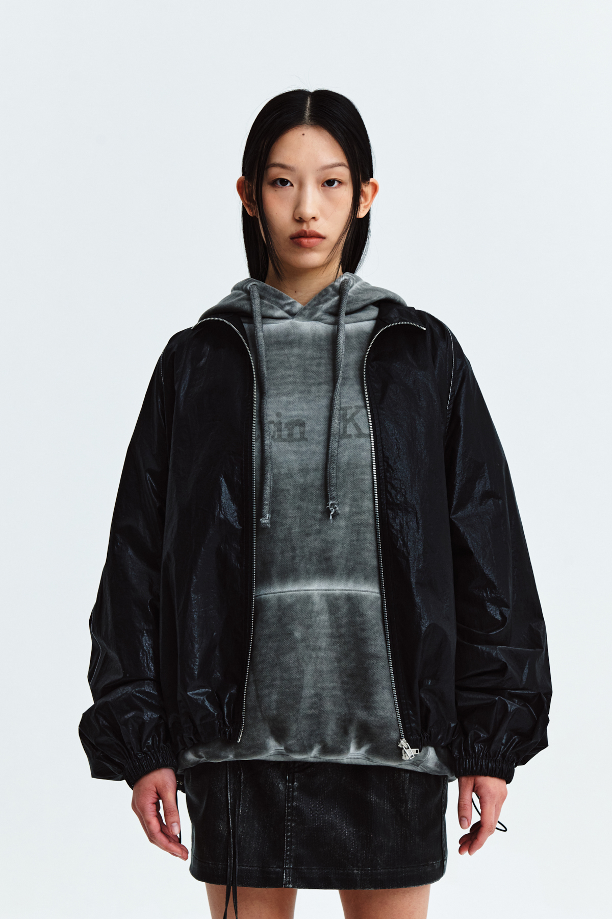 Matin Kim アウター　BLACK MATIN KIM LOGO COATING JUMPER IN BLACK