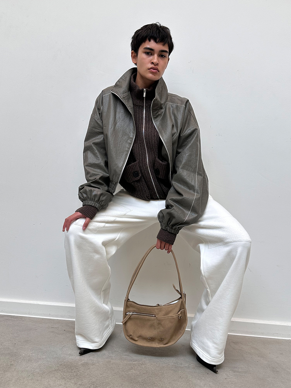 MATIN ROUGH COATING CROP BOMBER IN KHAKI