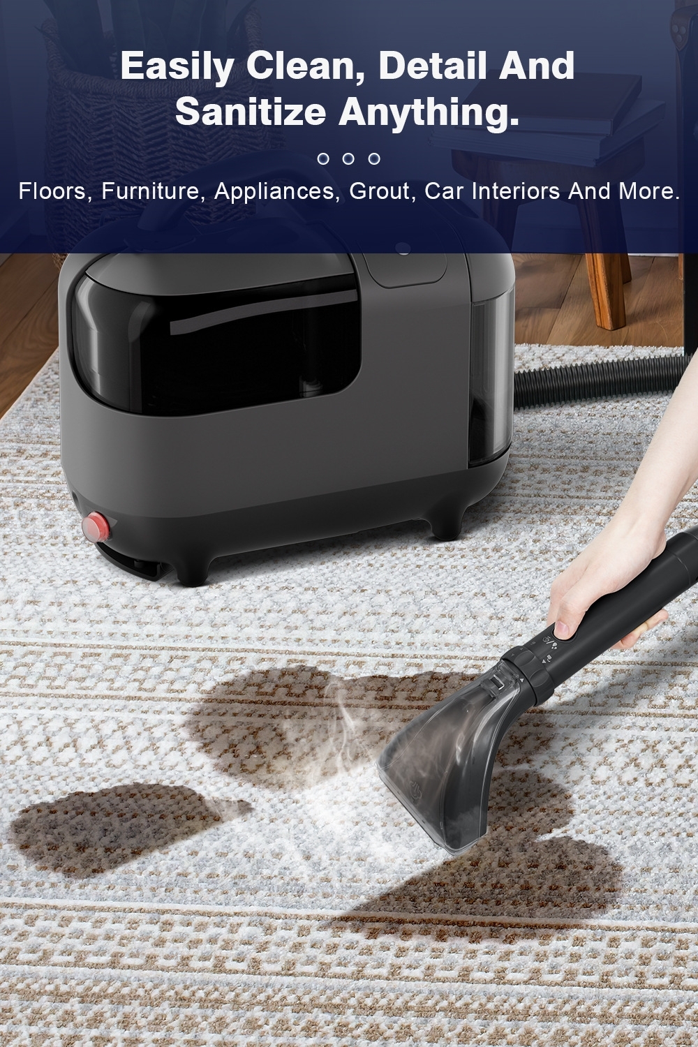 多用途蒸氣熱水洗清潔機(灰色)  (蒸汽殺菌殺塵蟎床蝨|快乾|織物|梳化|床褥|窗簾|地氈|嬰兒座墊|嬰兒車|寵物用品) (比double clean(大陸東菱同型號)蒸汽準備時間少約一半)