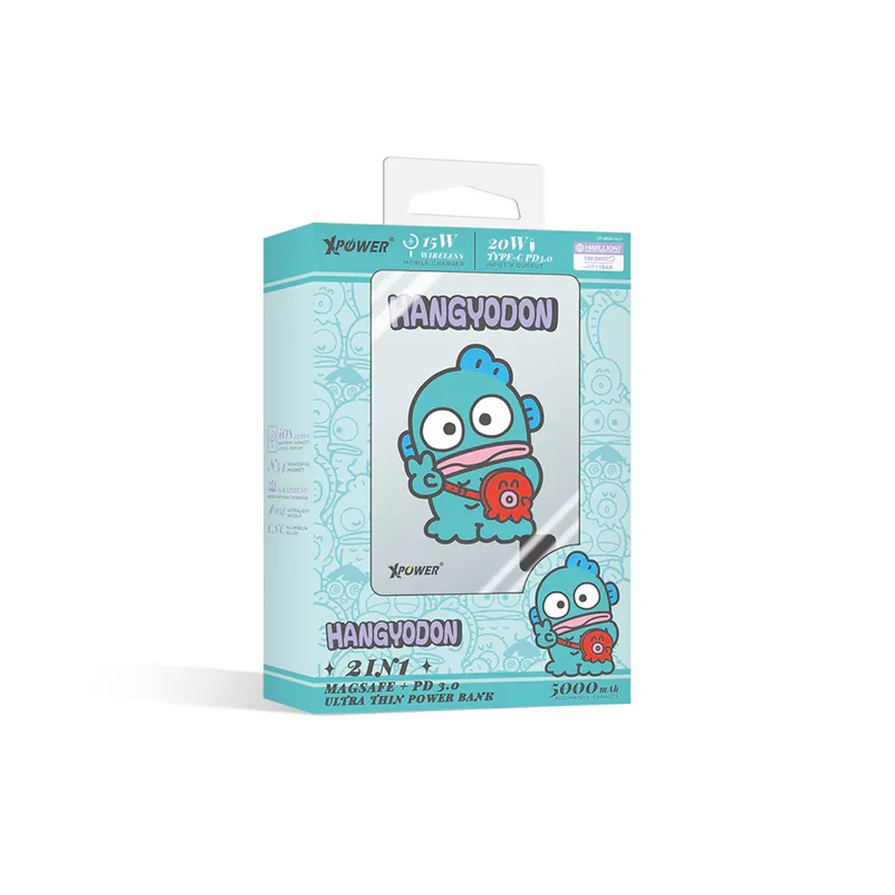 XPower x Sanrio HANGYODON 3合1磁吸+PD3.0 5000mAh鋁合金移動電源