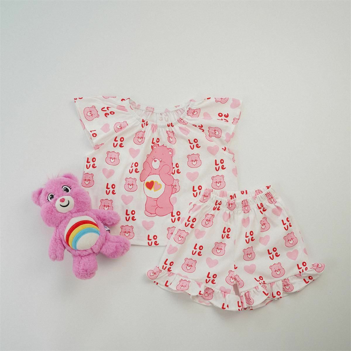 韓版 CareBear滿印飛袖花邊短褲套裝