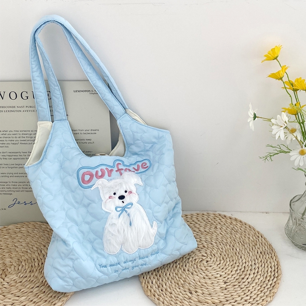 可爱毛絨小狗刺繡托特包