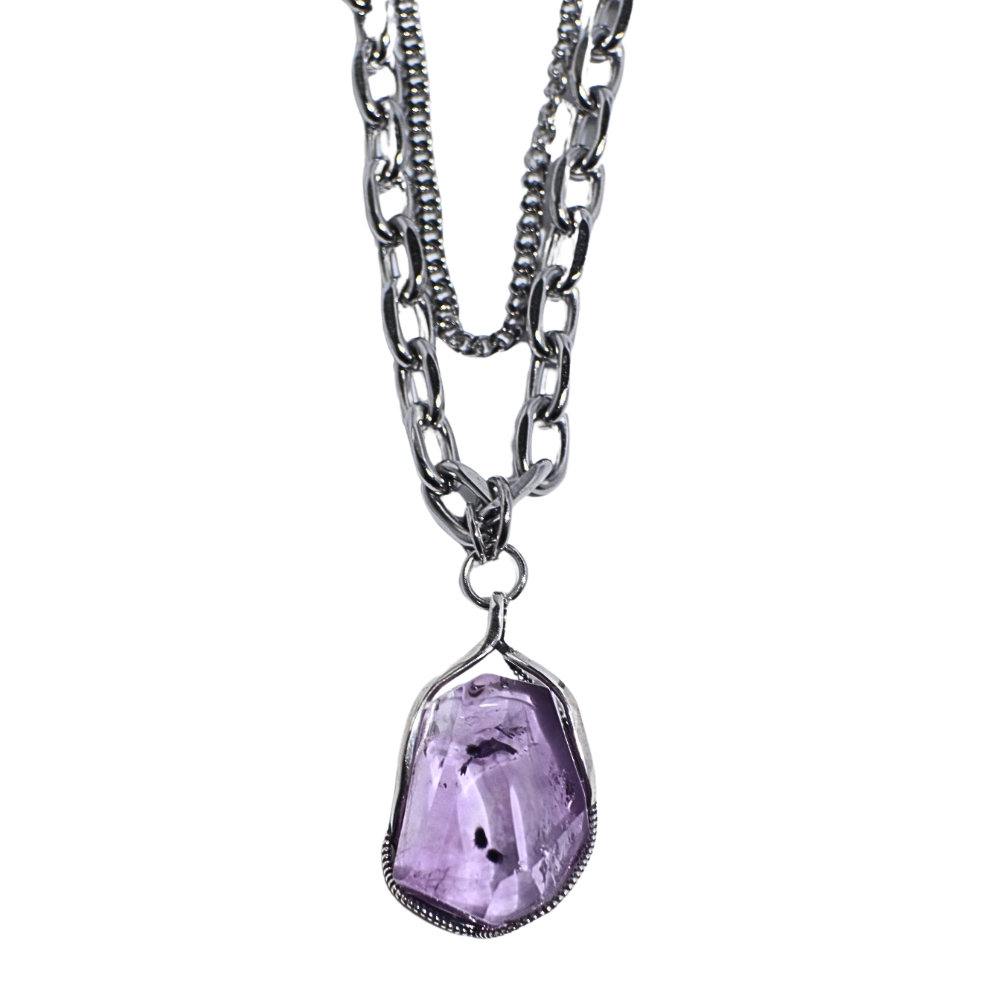 Brazil Amethyst Quartz with Hollandite Pendant & Necklace