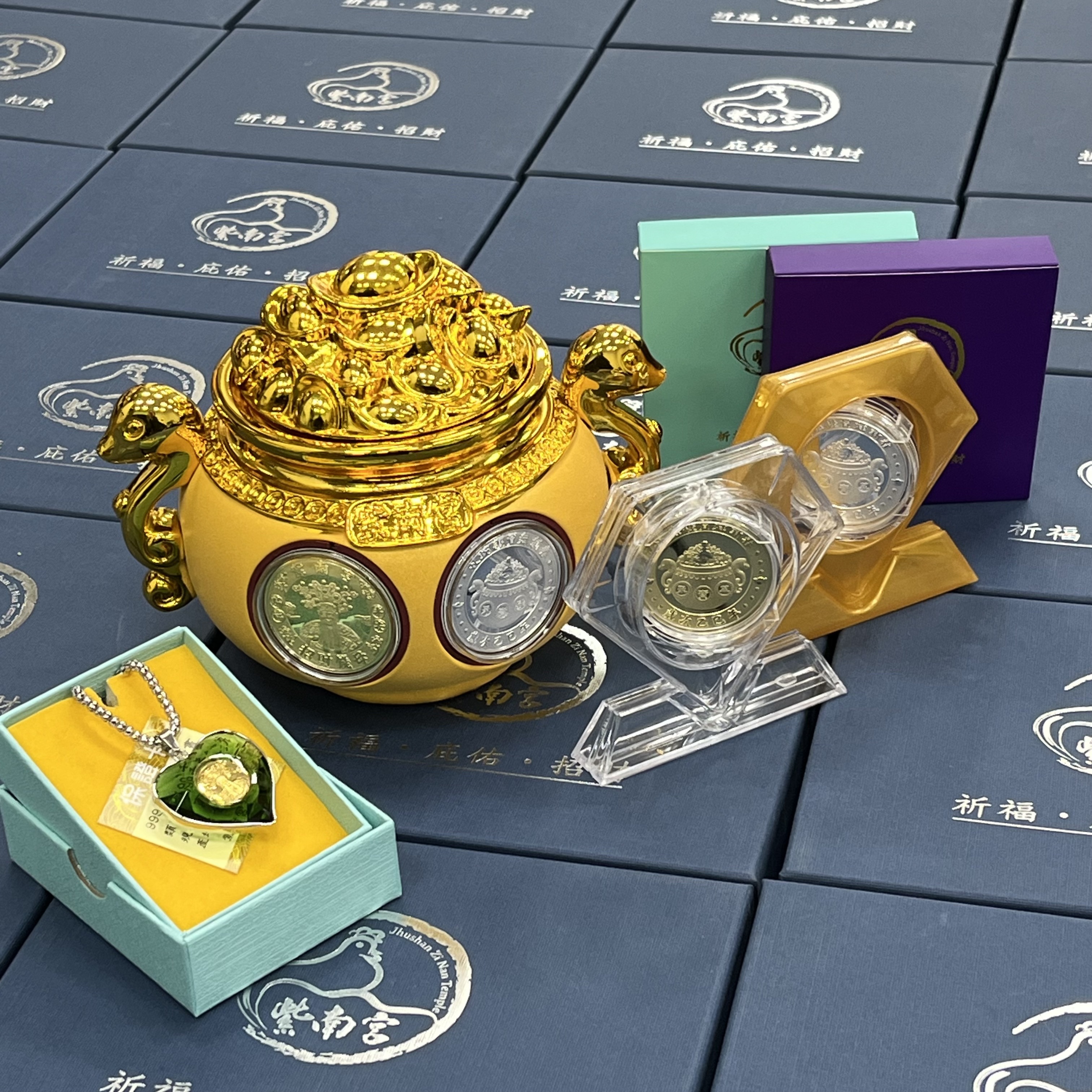 快速出貨】2025 紫南宮蛇年聚寶盆套組／元寶錢母金+銀／純金項鍊