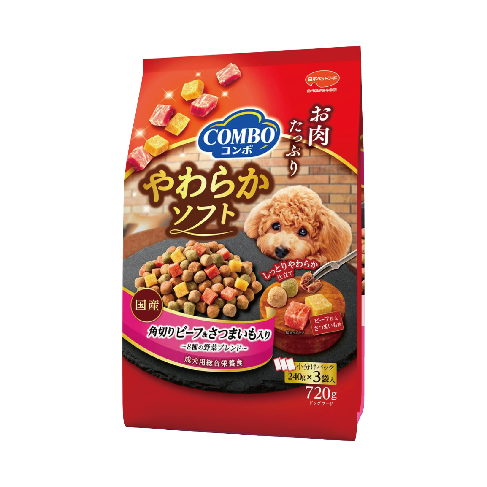 Combo 牛肉角切、赤薯、野菜混合軟粒狗糧 720g (CMO-1583)