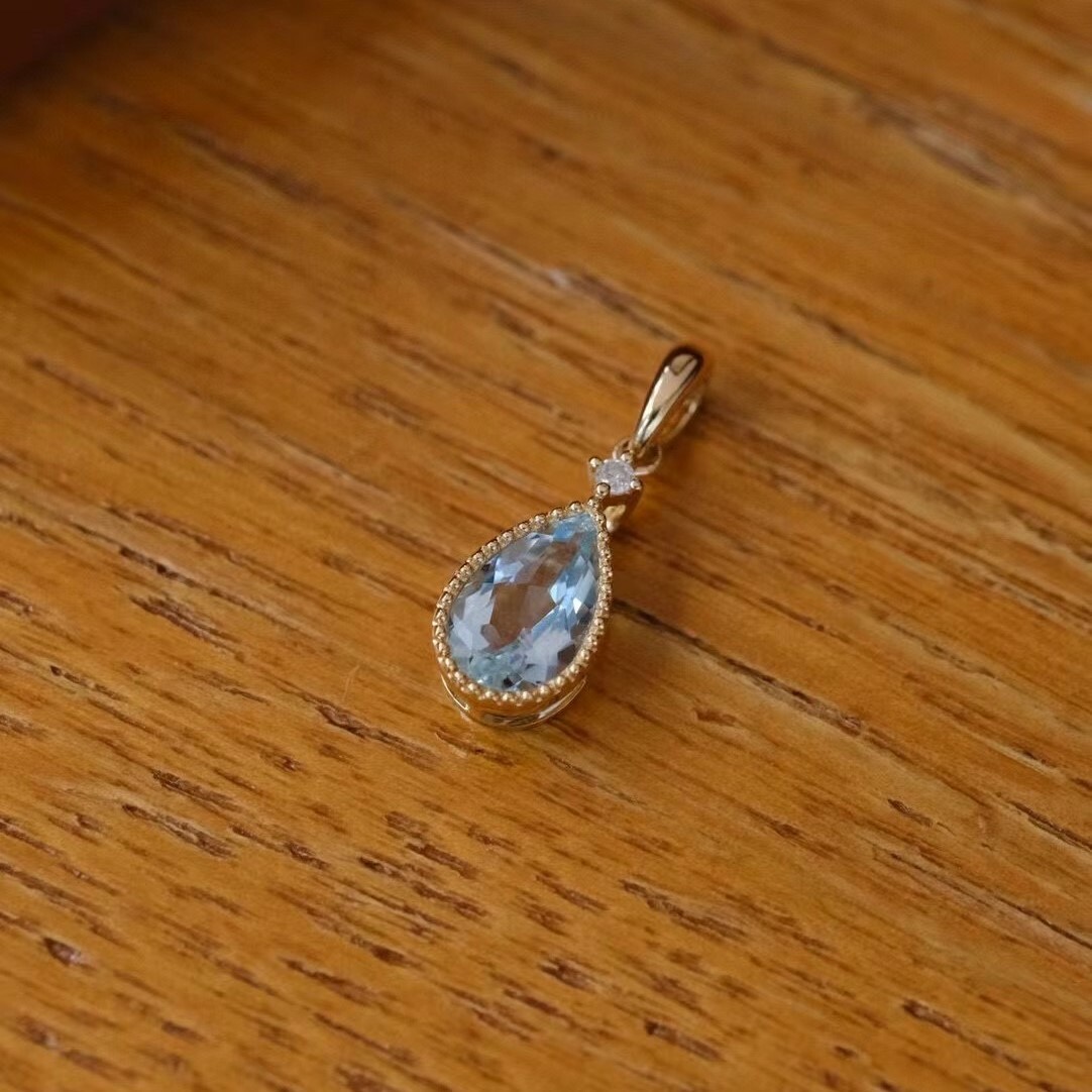 【me.luxe】K18橢圓海藍寶鑽石1分吊墜(不含鍊)