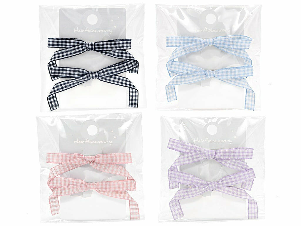 髮夾/格子緞帶 2入