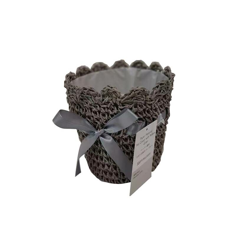 TP 緞帶花盆套/灰 直徑14cm