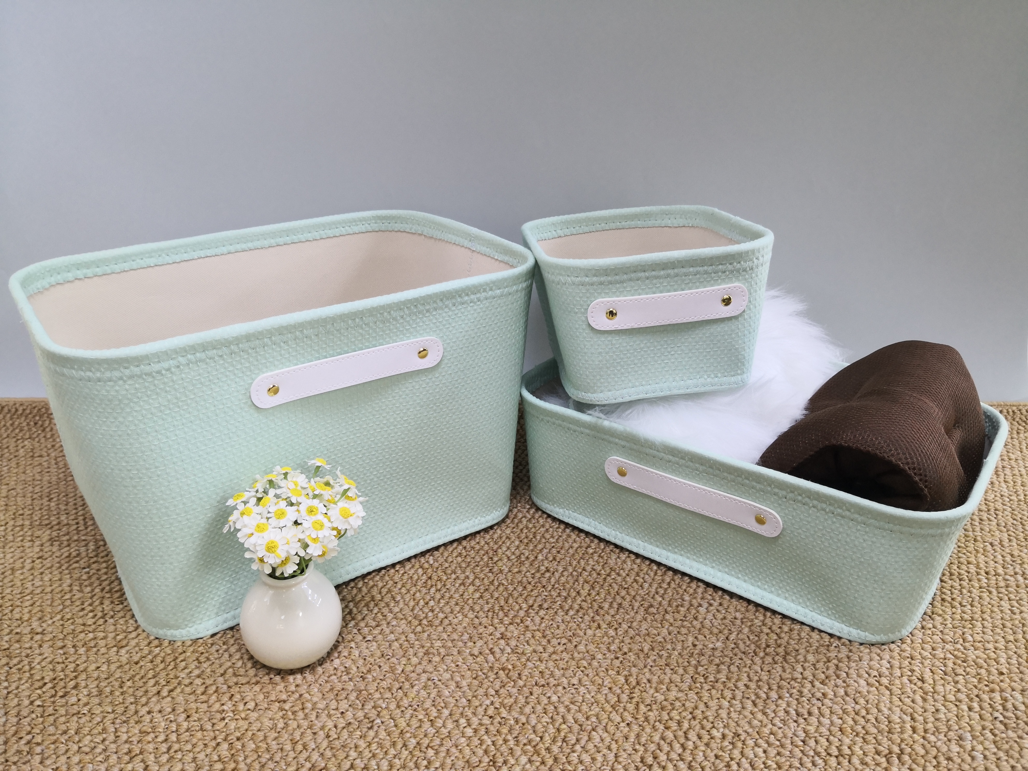 TP 華夫格收納籃/薄荷綠 26x24x38cm