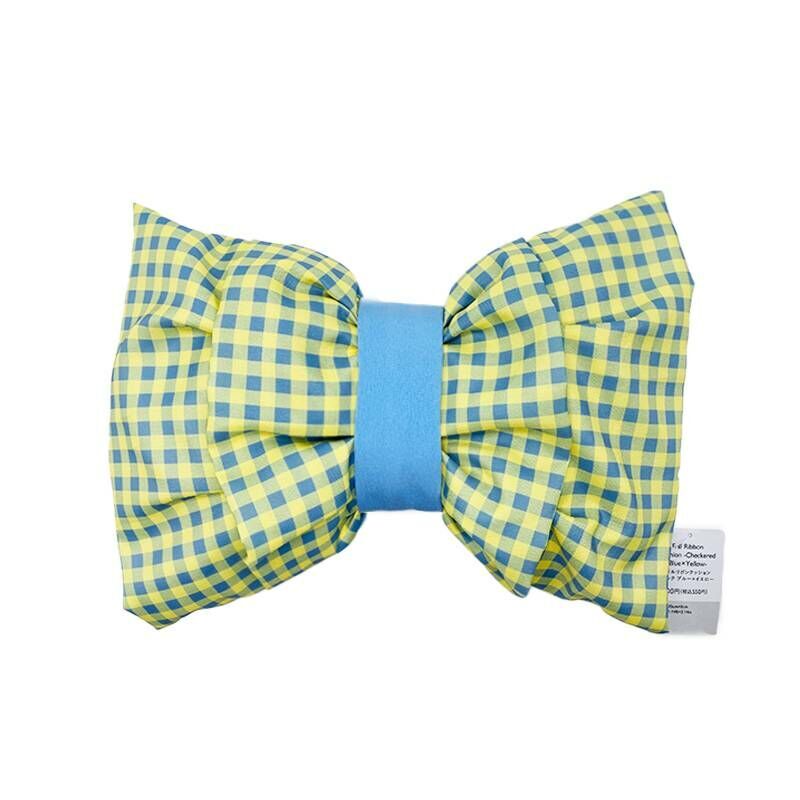 TP 荷葉邊蝴蝶結靠枕/藍黃格紋 25.5x35x8cm