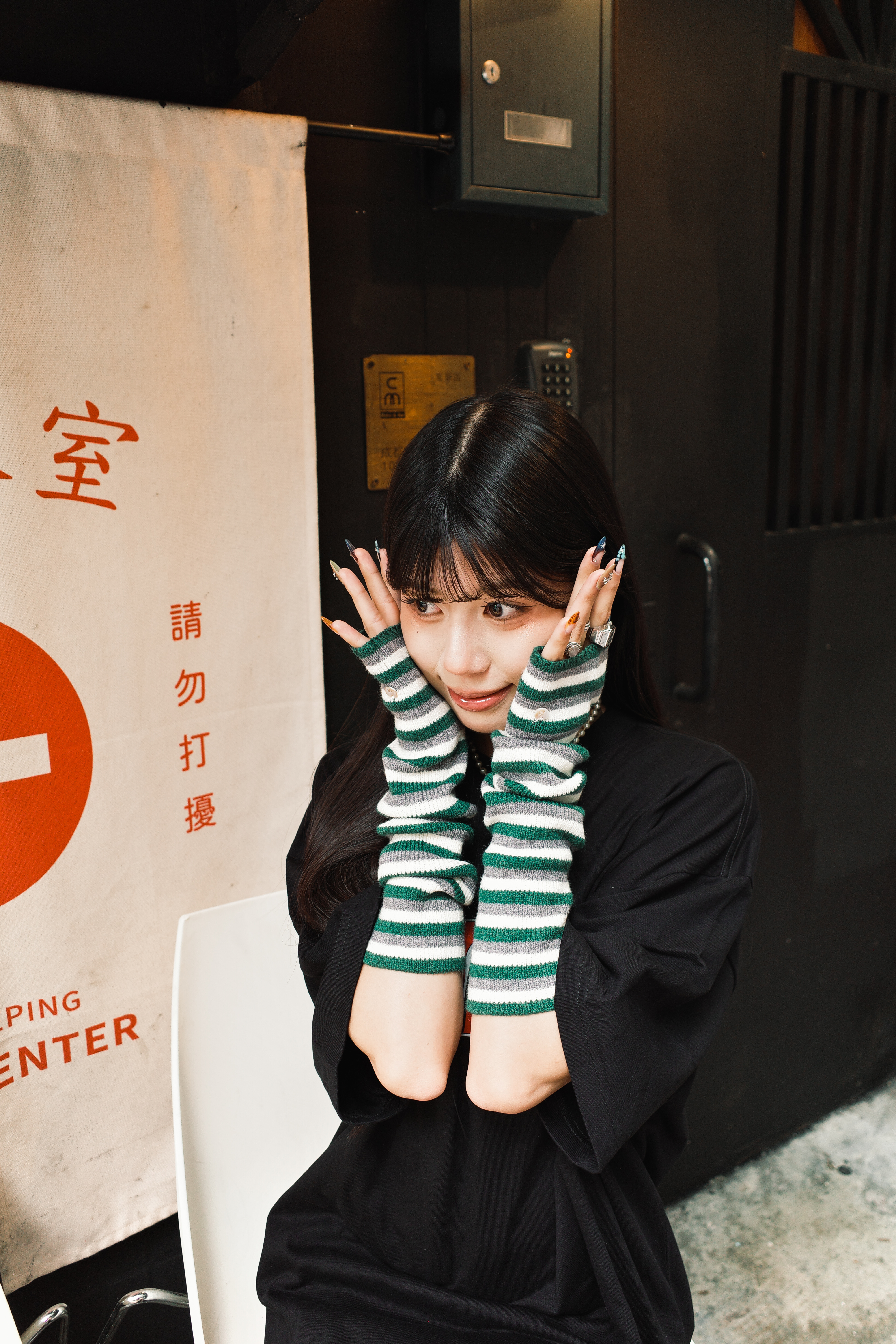 『Always_Good』條紋 堆堆袖 秋冬保暖 袖套