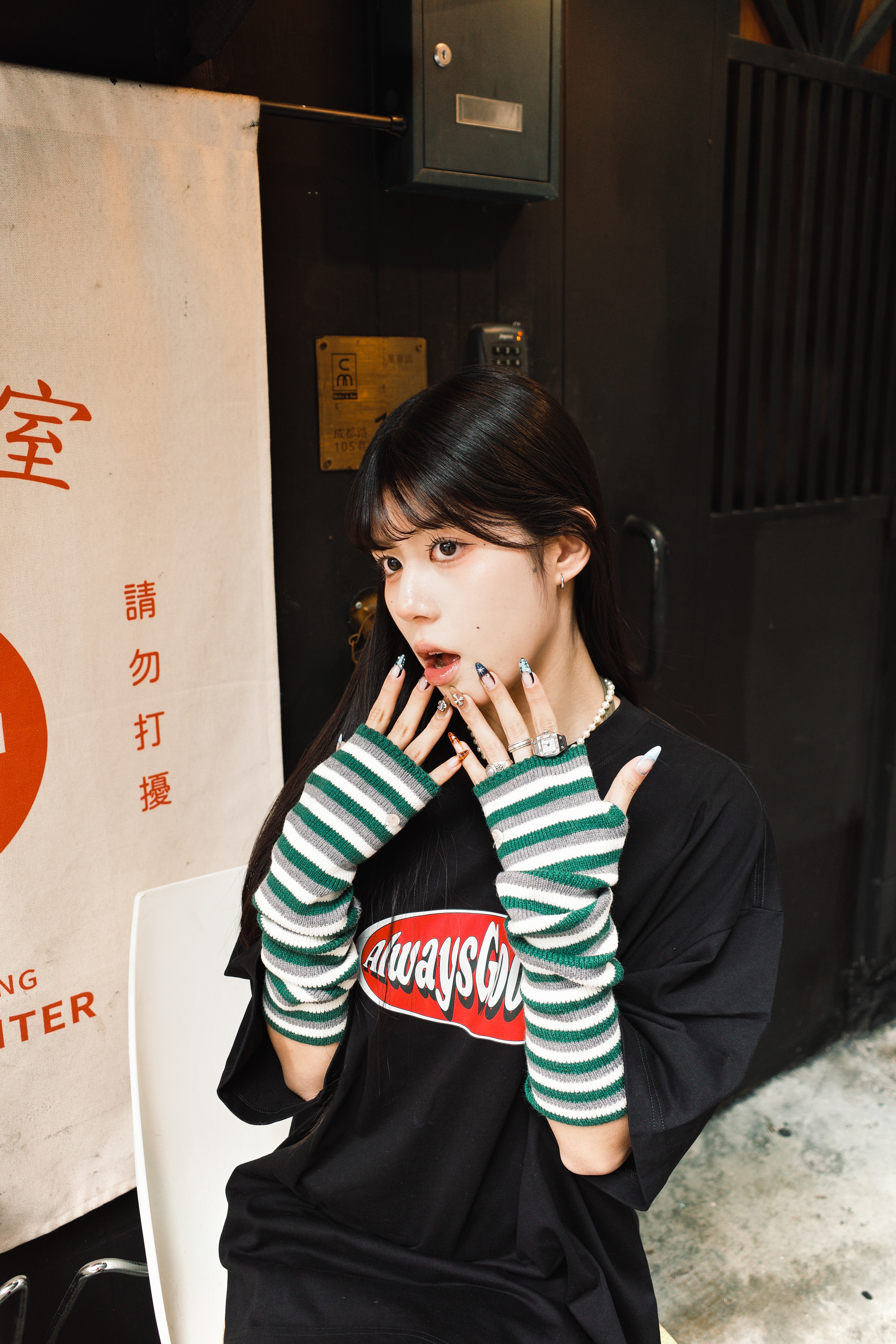 『Always_Good』條紋 堆堆袖 秋冬保暖 袖套