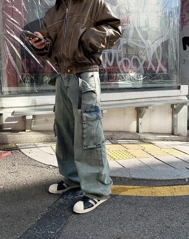 翻袋造型工裝牛仔褲 80768