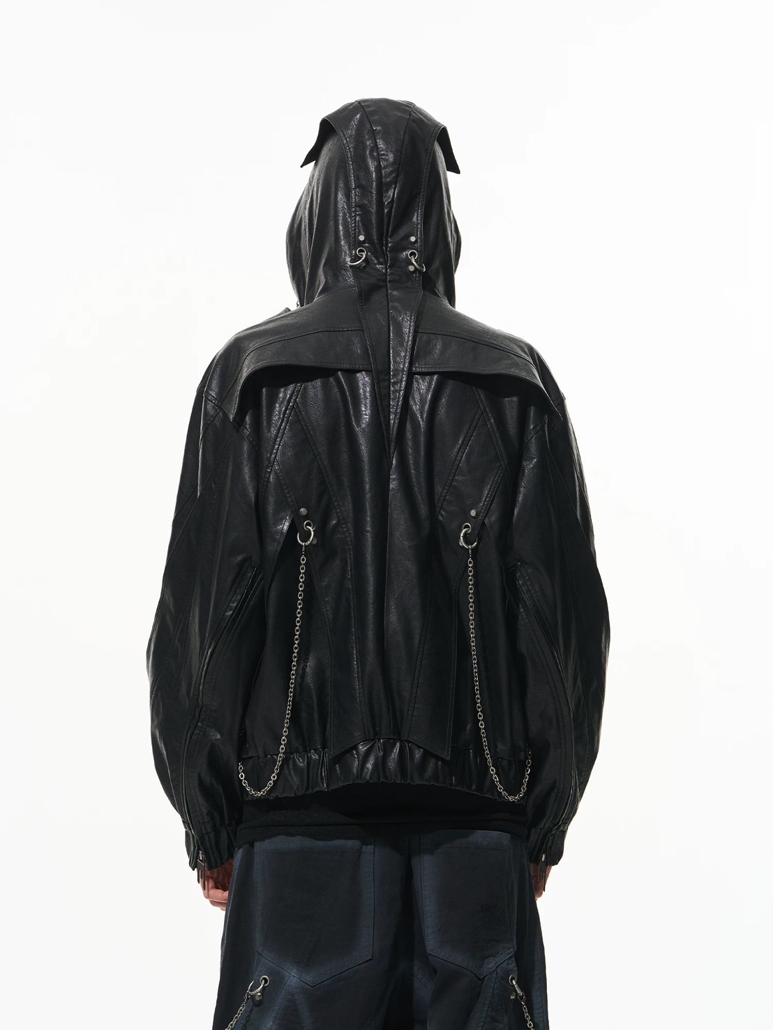 BLINDNOPLAN  金屬鍊條 穿插解構 連帽皮衣外套