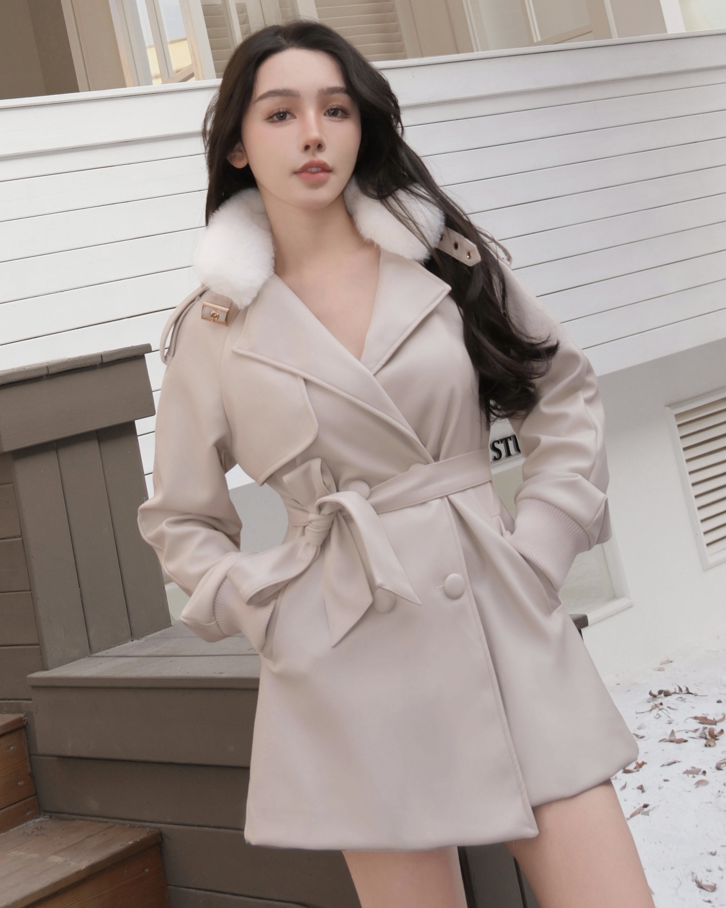 訂製-個性毛領皮革風衣