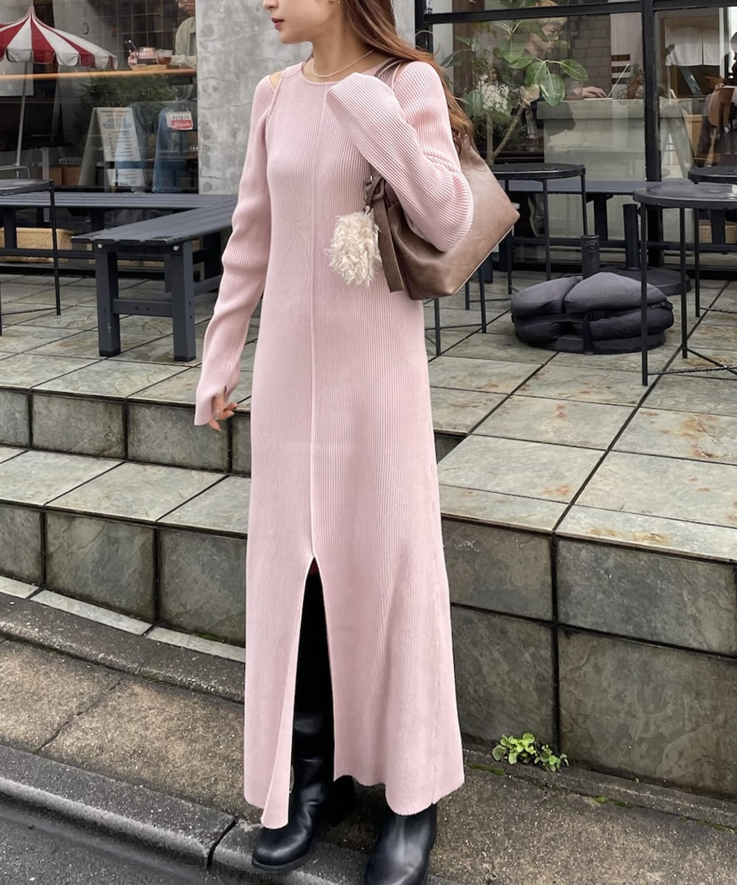 mystic(ミスティック)  [mline]カットアウトニットワンピース粉2（MYZ1052209A0001）