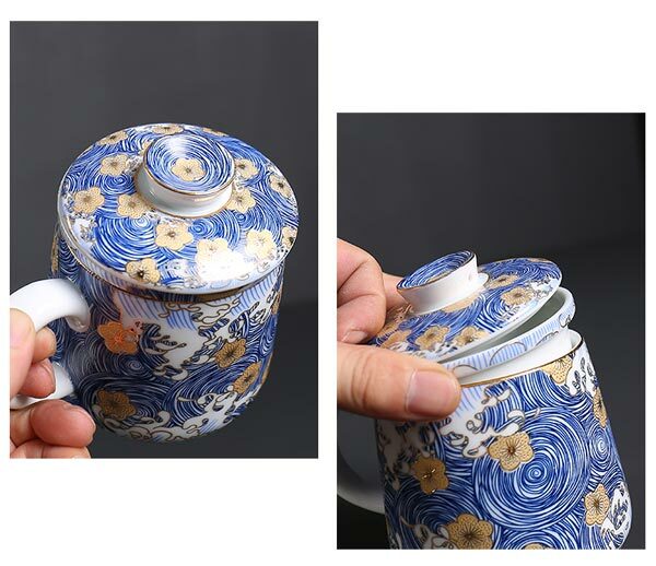 鹿港窯禮品館│星月浪花描金馬克杯