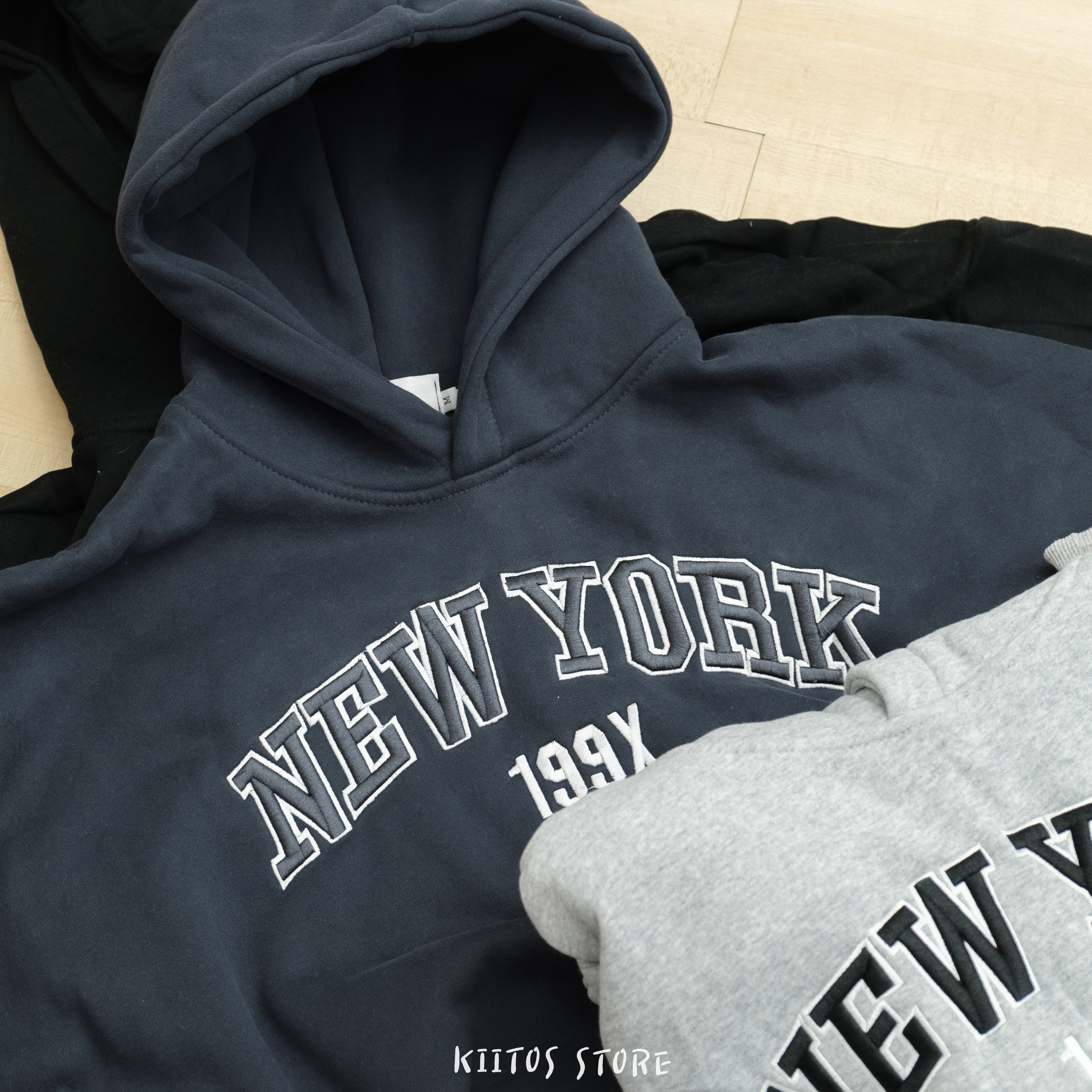 【現貨】 韓版 NEW YORK 199X 電繡 字標 內刷毛 帽Tee
