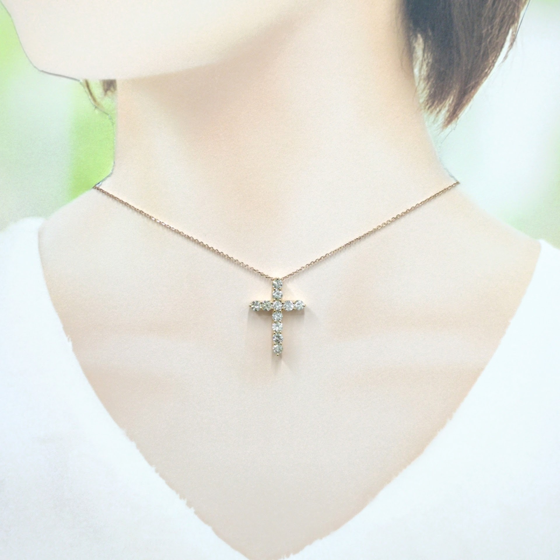 18K yellow Gold 1.70ct Diamond Pendant Cross